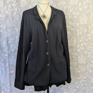 Eileen Fisher Wool Blend Casual Textured Relaxed Fit Button Down Sweater